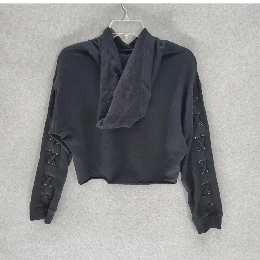 PINK hooded Sweatshirt black laced cropped hoodie gym beach pool Victoria’s - Picture 8 of 8